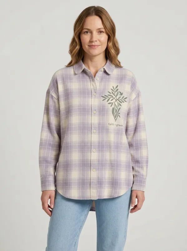 Women's Cream Grace Cross Plaid Shirt