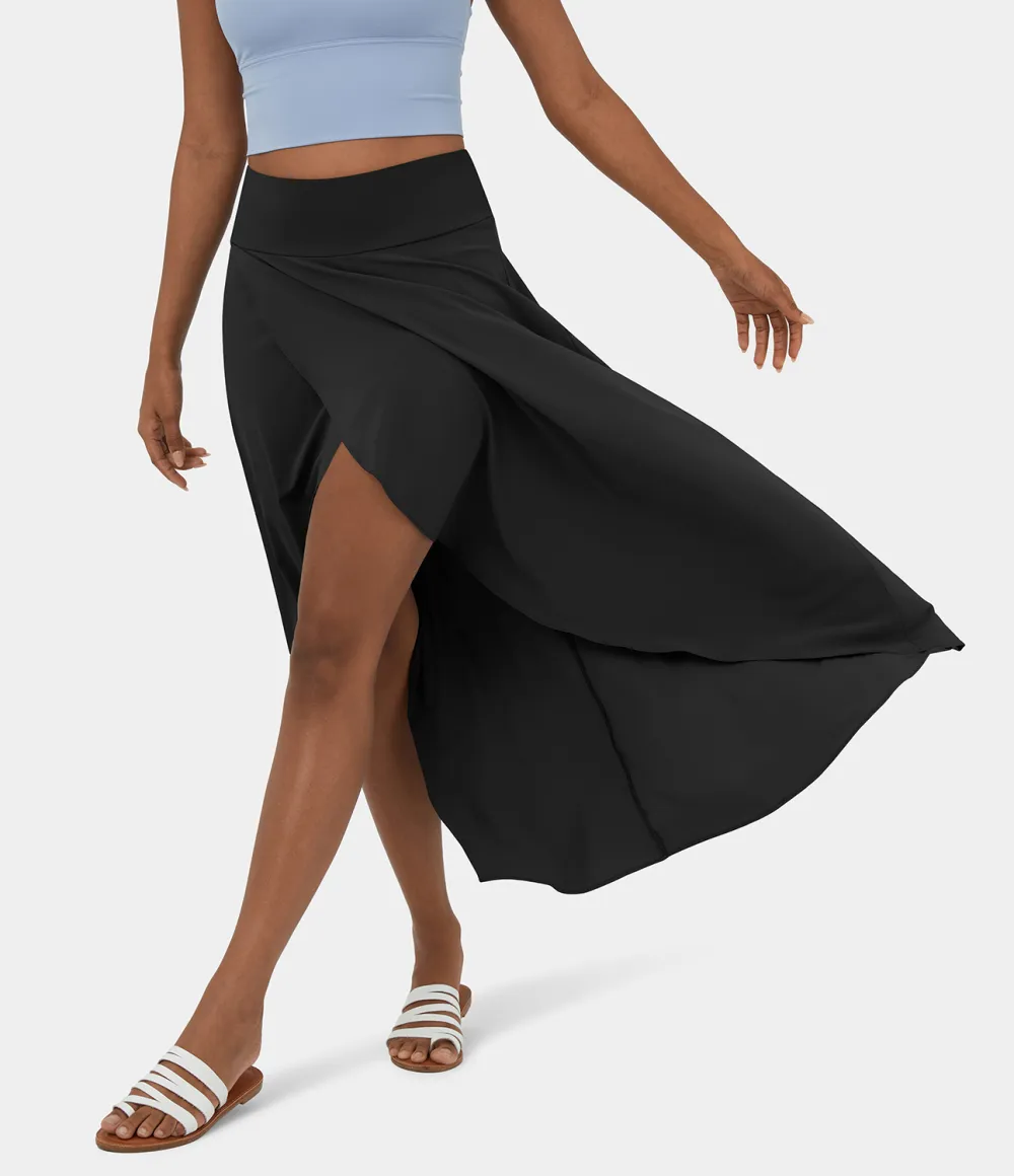 Breezeful High Waisted High Low Ruffle 2-in-1 Flowy Quick Dry Casual Regular Maxi Skirt