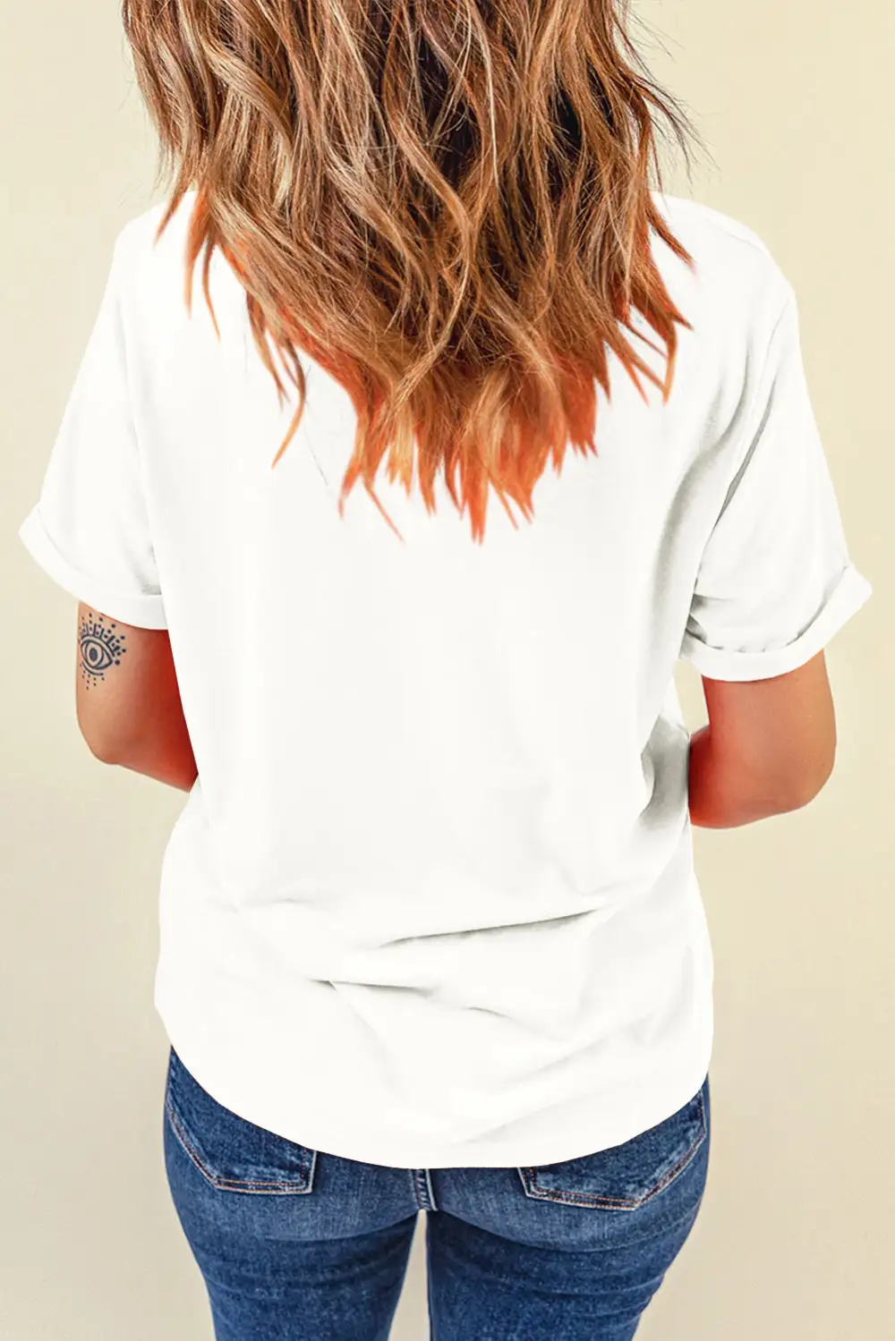 White Casual Plain Crew Neck