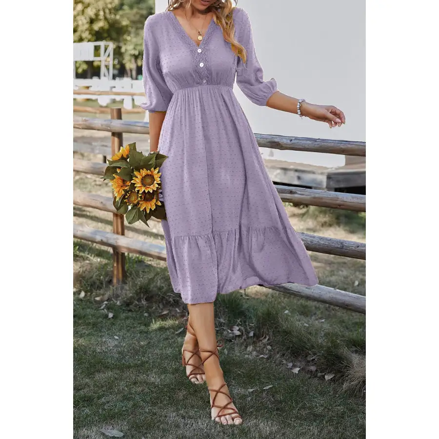 Devine Lace Detail V-Neck Midi Dress