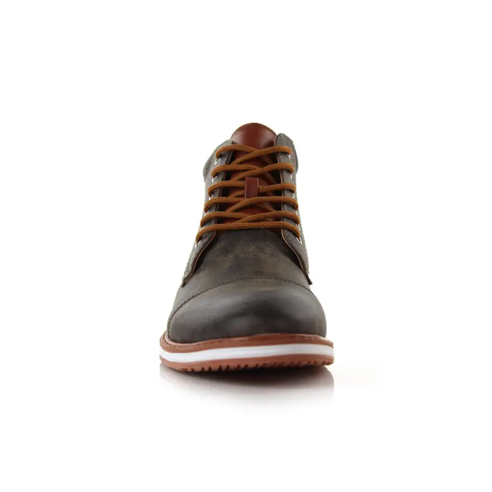 Faux-Leather Lace-Up Textured Chukka Boots