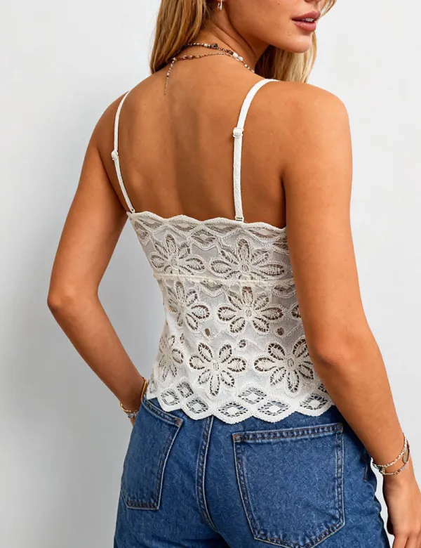 Lace Crochet Scalloped Hem V Neck Cami Top