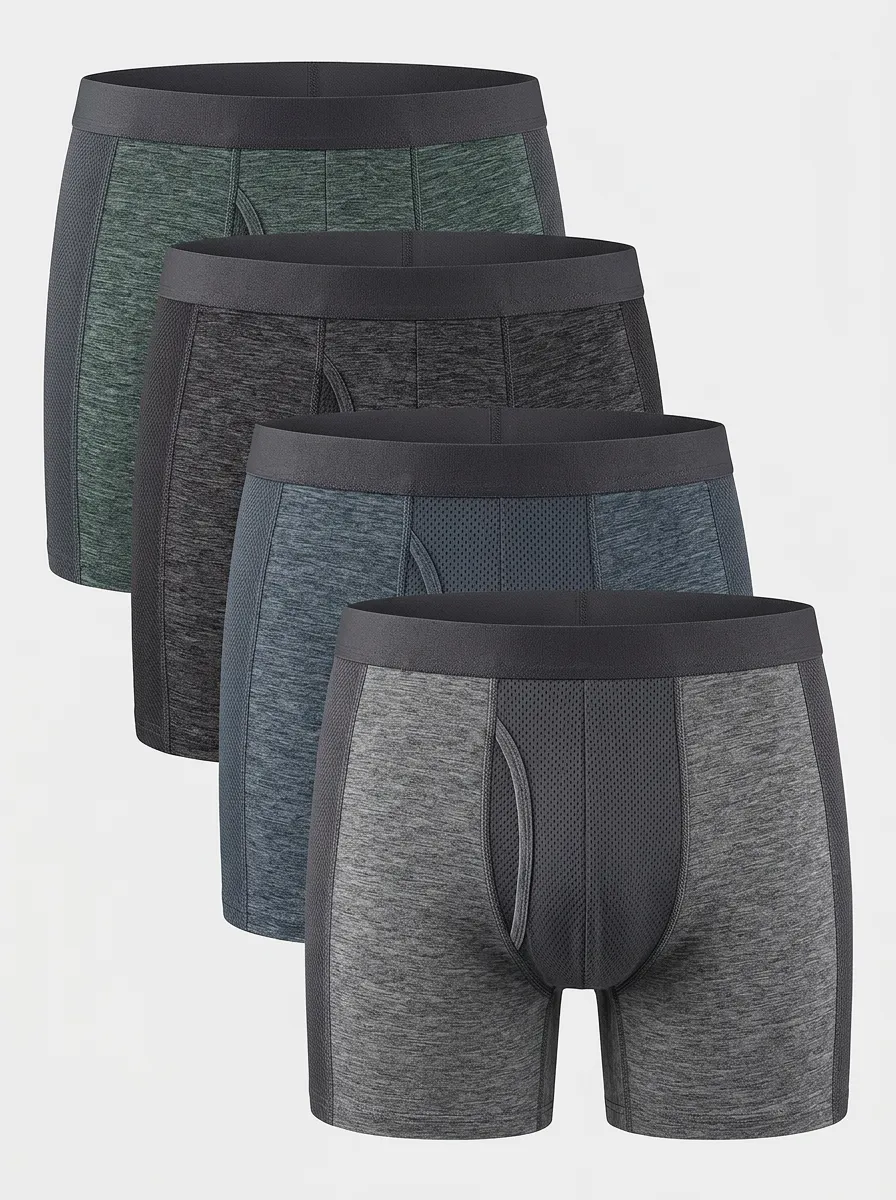 Mesh Breathable-Look Textured Performance-Inspired Men's Boxer Briefs Four-Pack