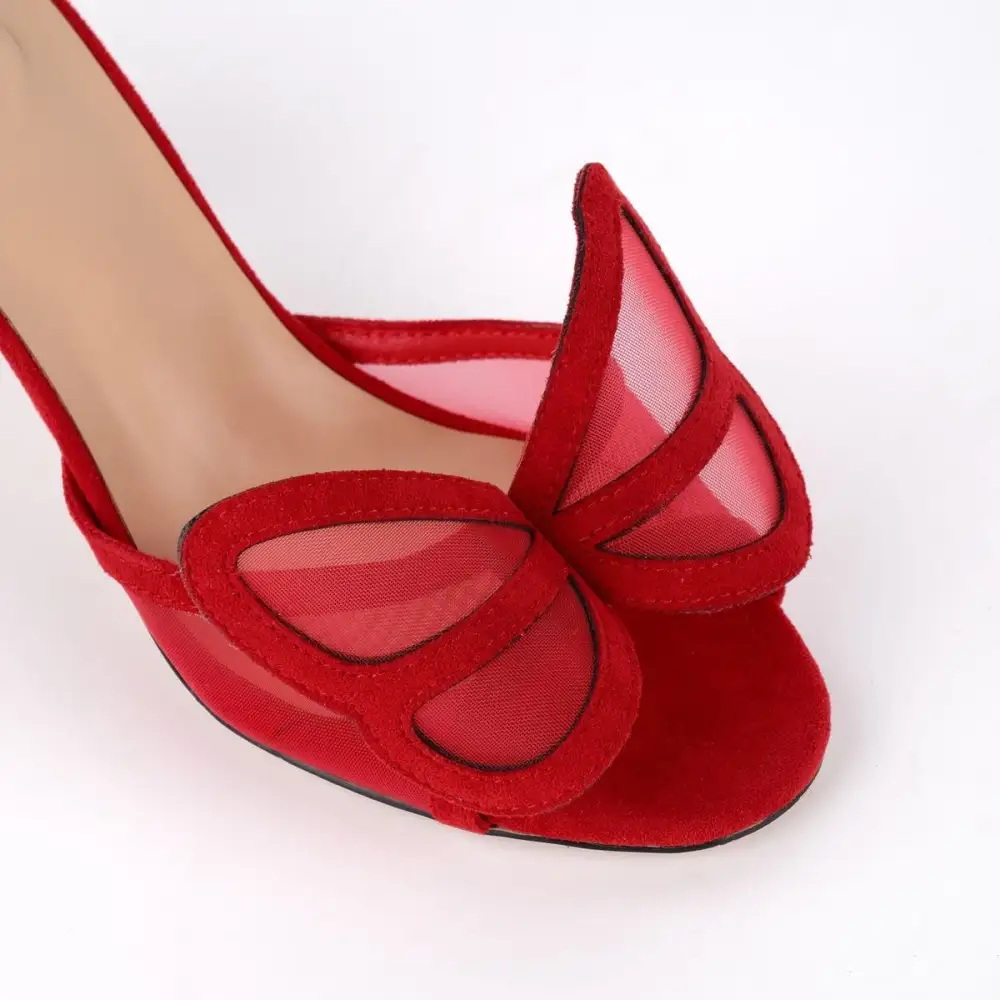 Mesh Butterfly Suede Mule Sandals