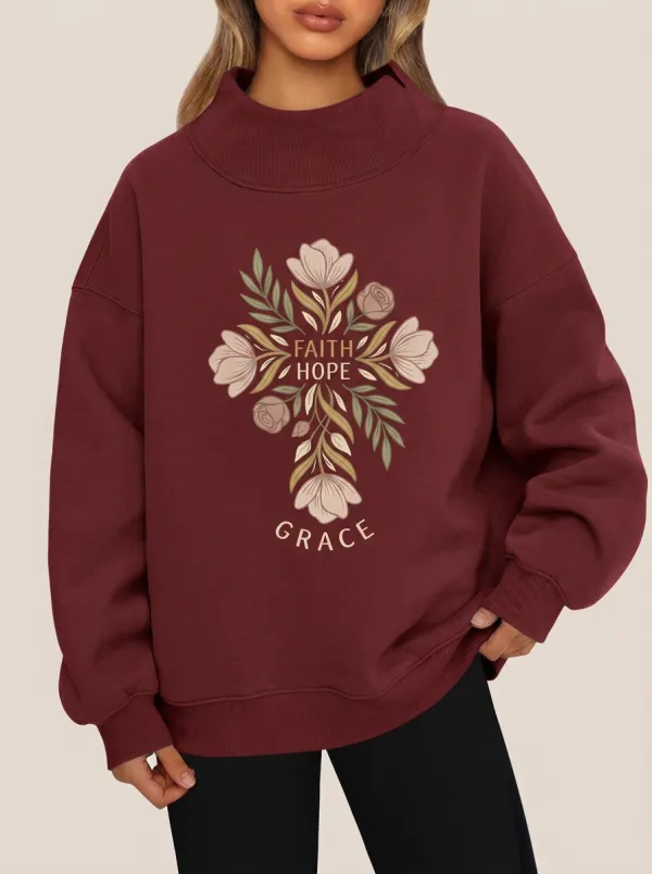Women's Sage Green Grace Hope Grace Hope Mock Neck Sweatshirt