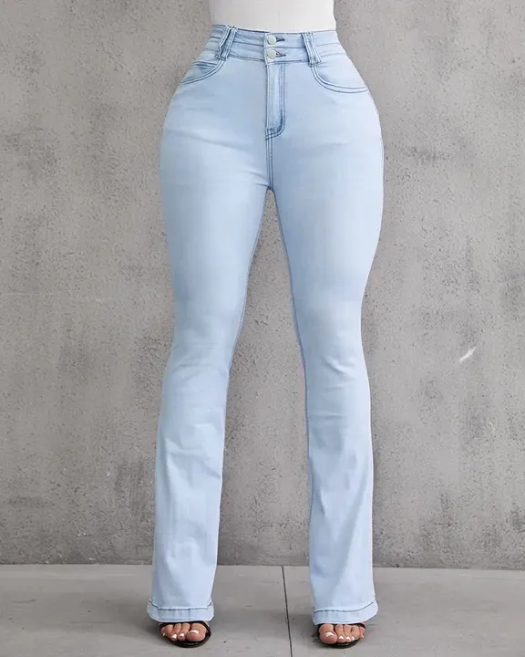 Button Front Butt Lifting Flare Jeans