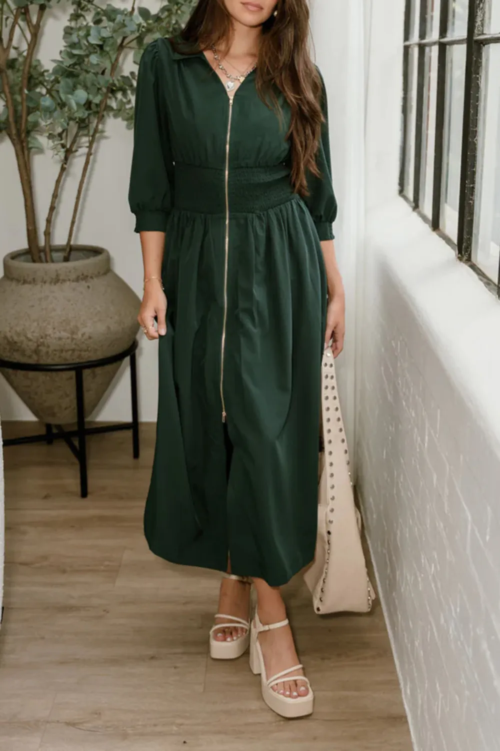 Smocked Waist Midi Dress