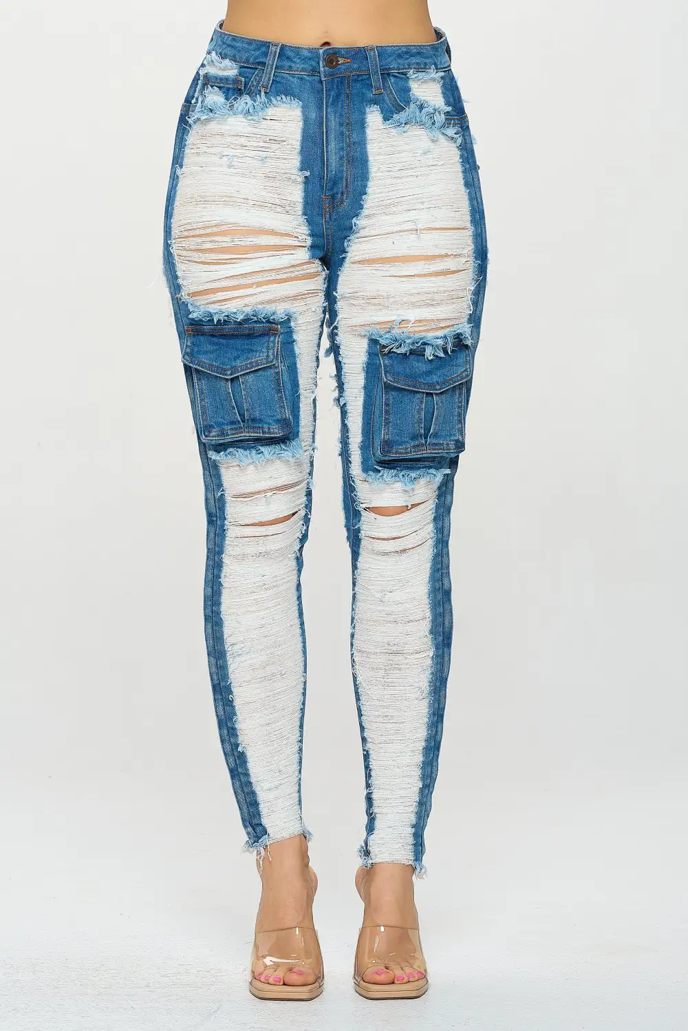 High-Rise Cargo-Pocket Skinny Cargo Jeans