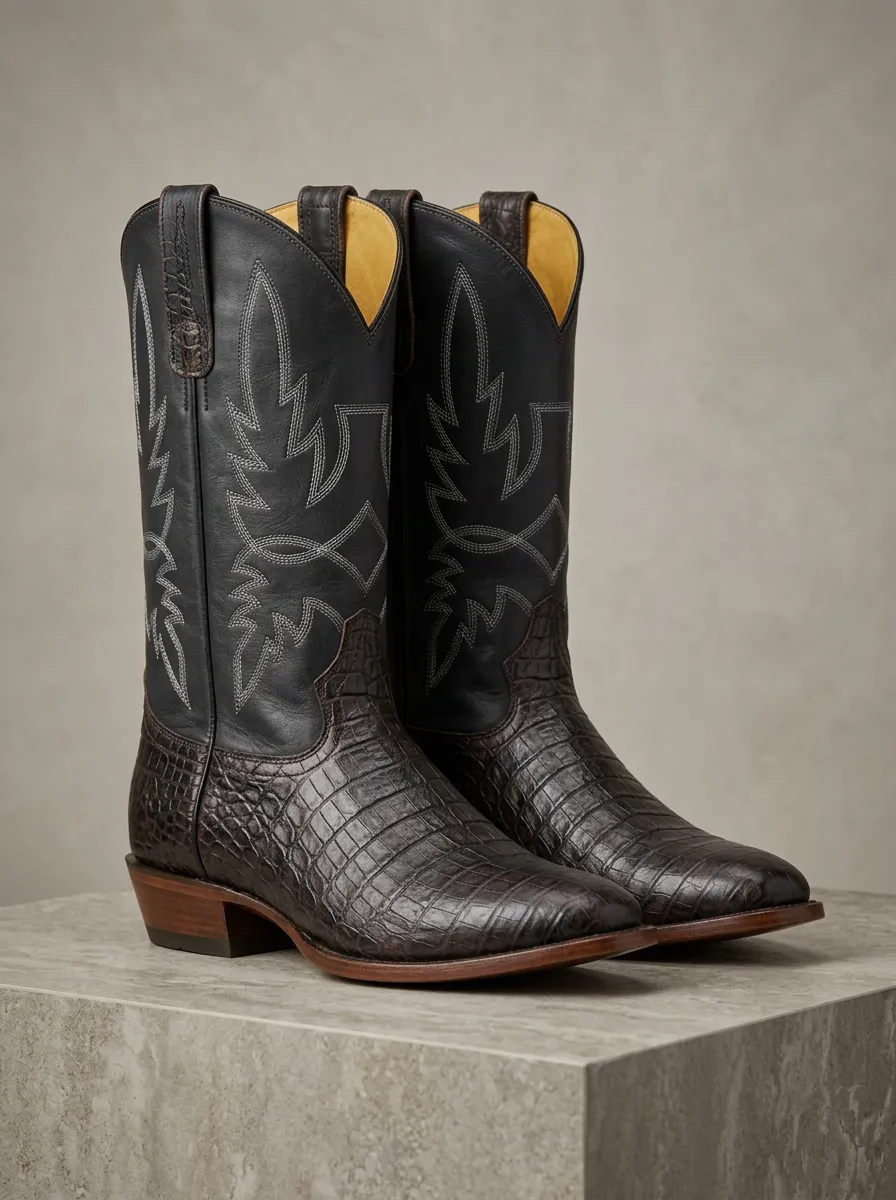 Men's Croc-Embossed Pointed-Toe Cowboy Boots