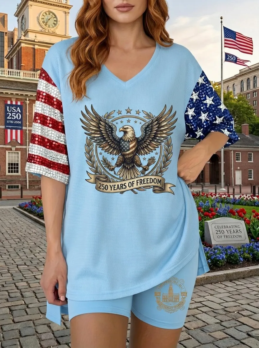 Women's USA 250th Anniversary Eagle Flag Sequin Printed Set