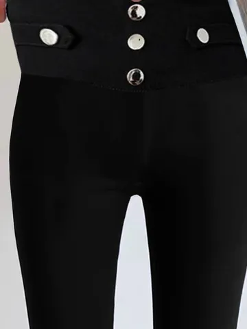 Casual Plain Buckle Natural Long Legging