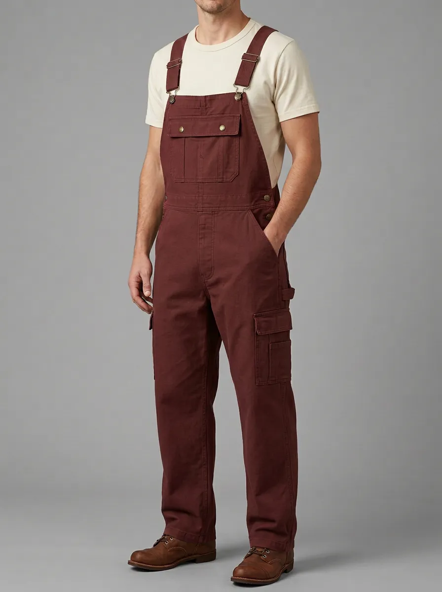 Men's Casual Olive Green Cargo Bib Overalls