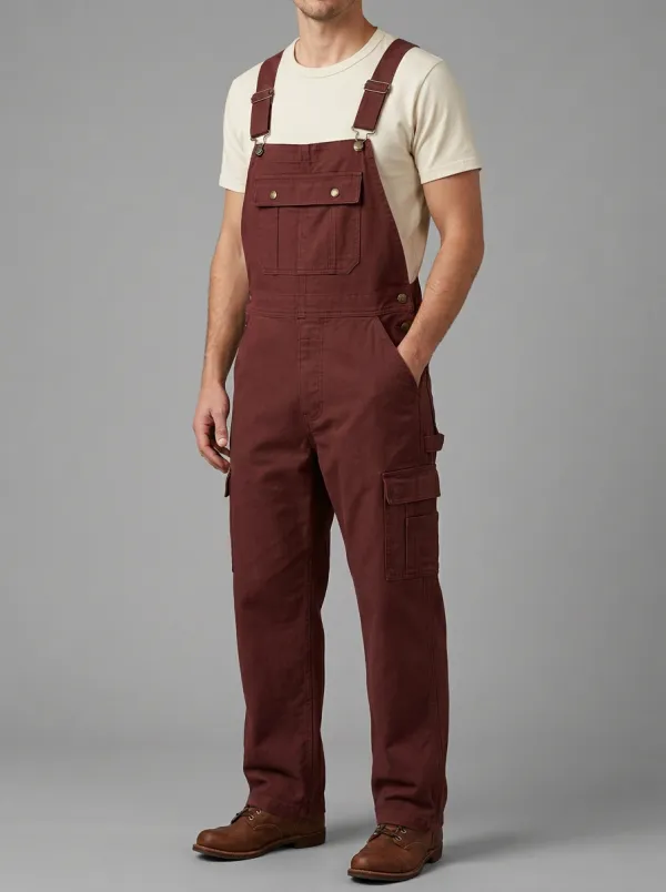 Men's Casual Olive Green Cargo Bib Overalls