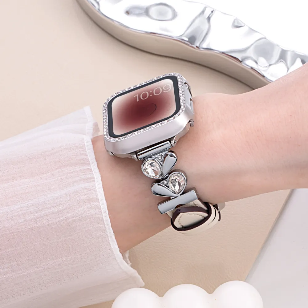Elegant Rhinestone Smartwatch Band with Heart Crystal Accents