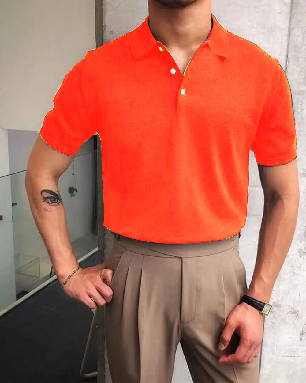 Button Placket Fine Knit Polo Shirt