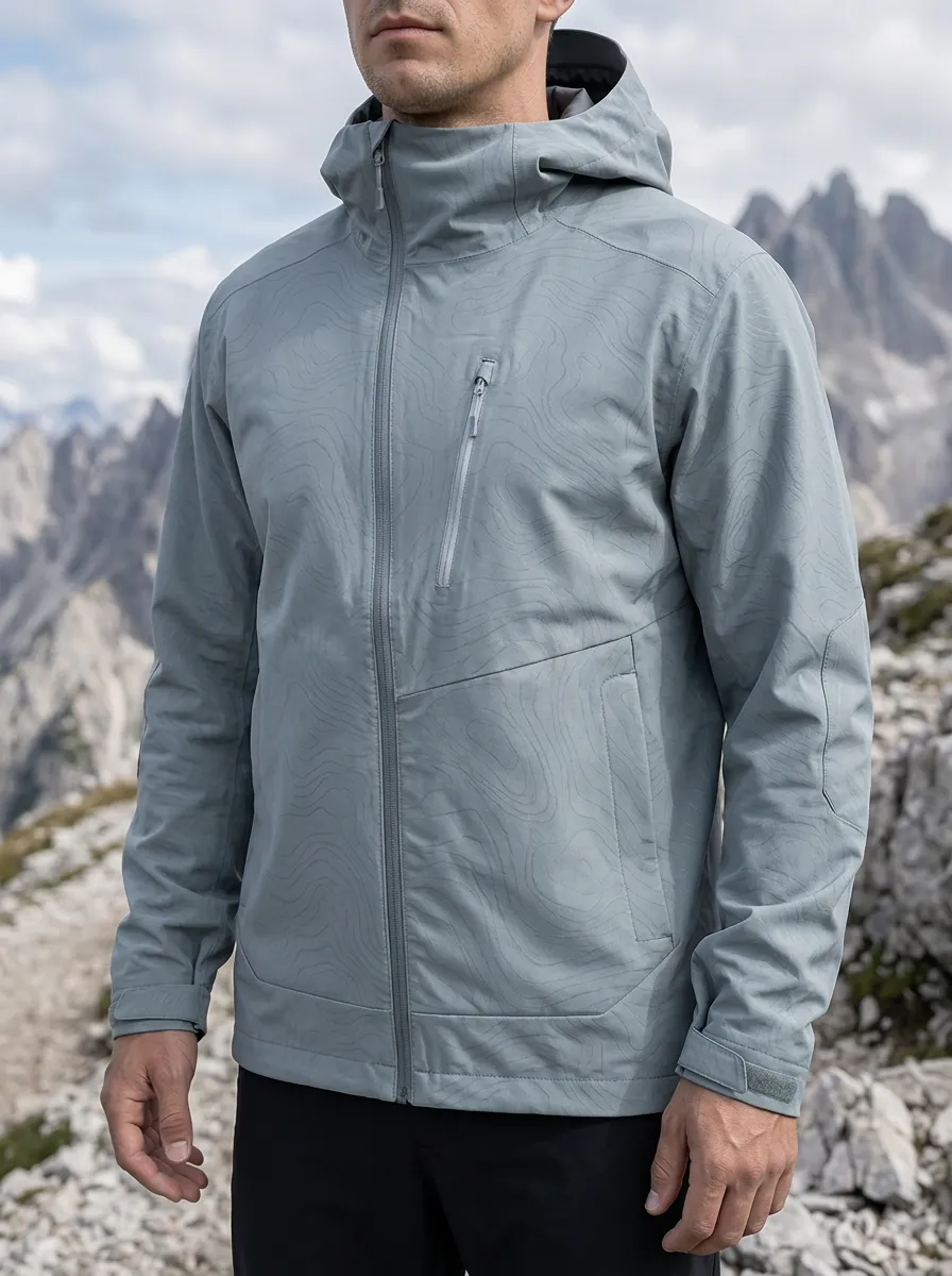 Men's Ridgeline Hiking Topographic Map Printed Hooded Jacket