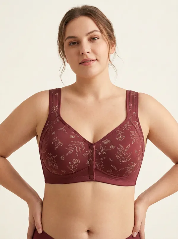 Women's Plus Size Dusty Rose Rose Floral Full-Coverage Wireless Bra