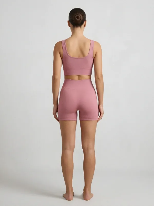 Easy-Wear Ribbed Texture Seamless Design Activewear Women's Tank Top And Sports Shorts Set