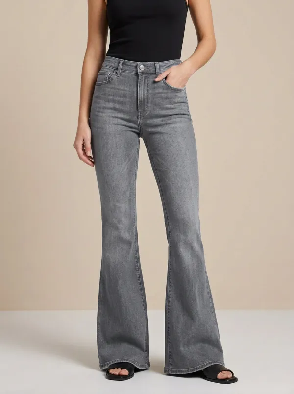 Contrast Stitch Faded Finish Flare Jeans