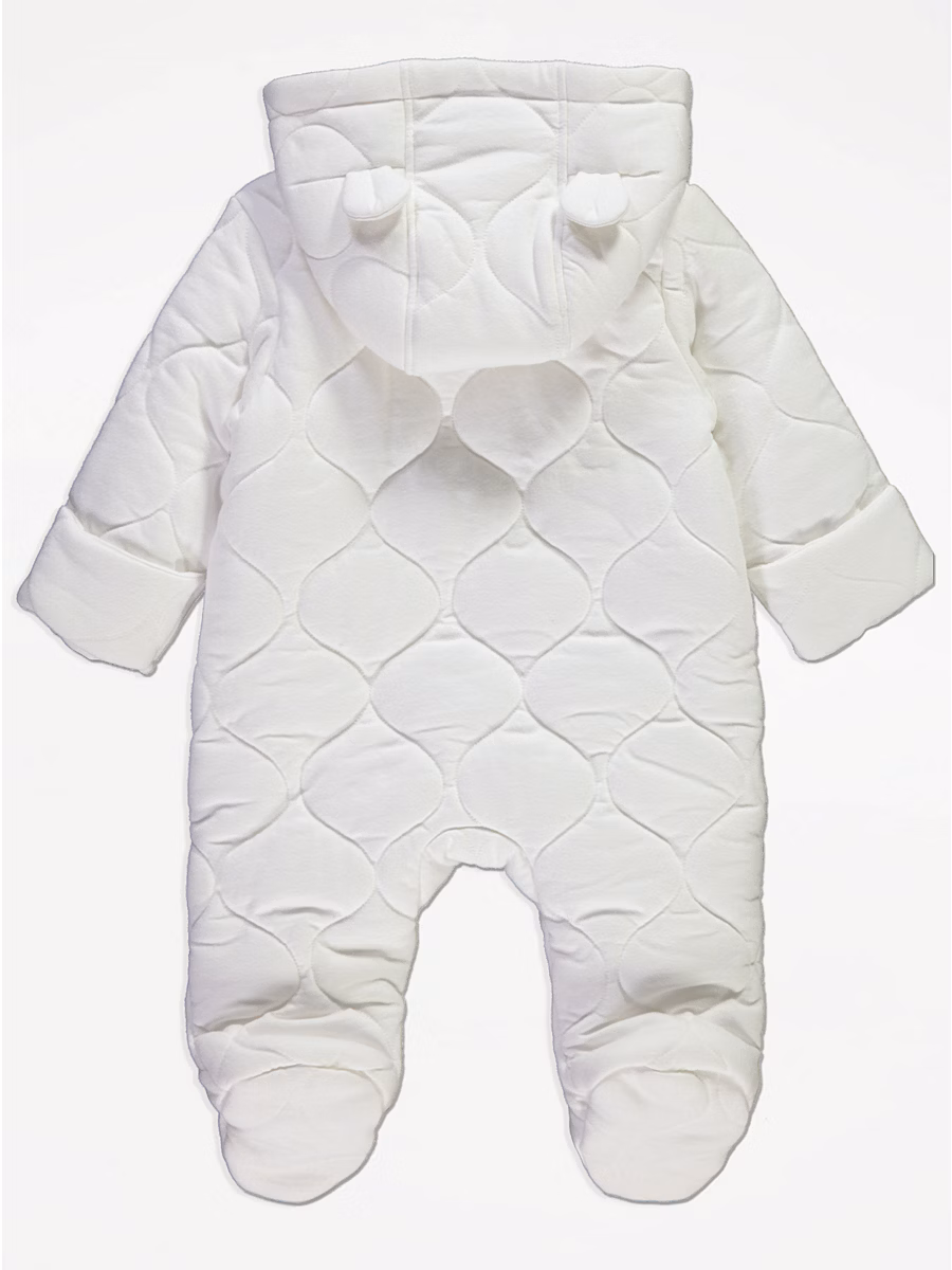 White Quilted Zip Fasten Pramsuit detail 1