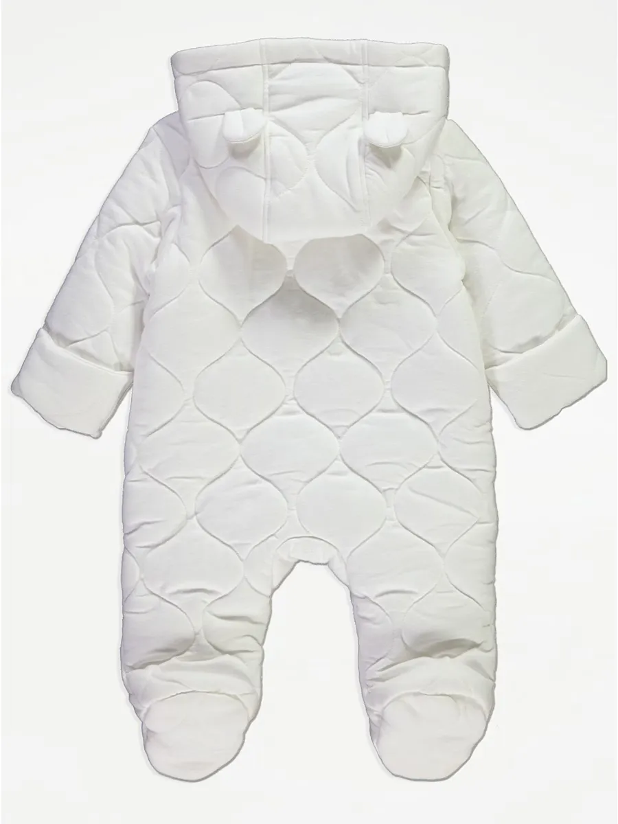 White Quilted Zip Fasten Pramsuit