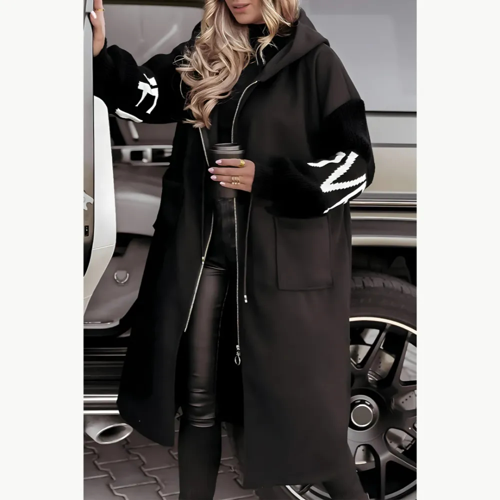 Hooded Longline Knit Sleeve Coat