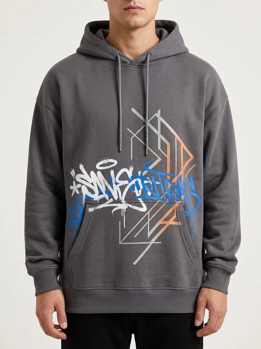 Unisex Streetwear Graffiti Abstract Geometric Hoodie