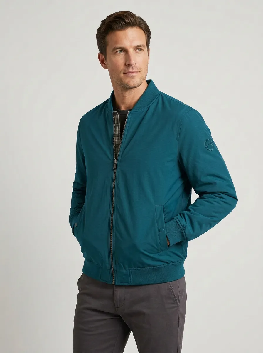 Men's Outdoor Adventure Mountain Logo Printed Bomber Jacket