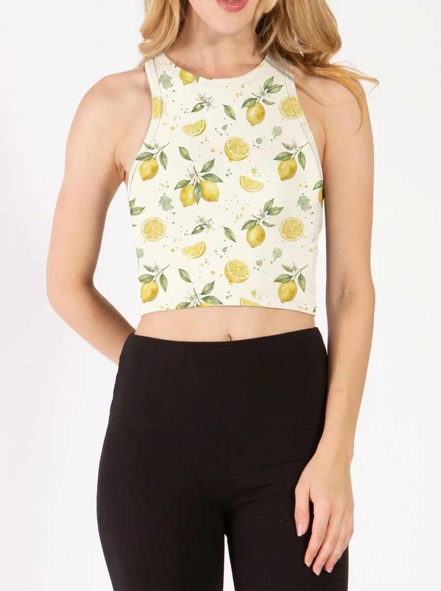Women's Summer Fruit Lover Lemon Watercolor Printed Crop Top