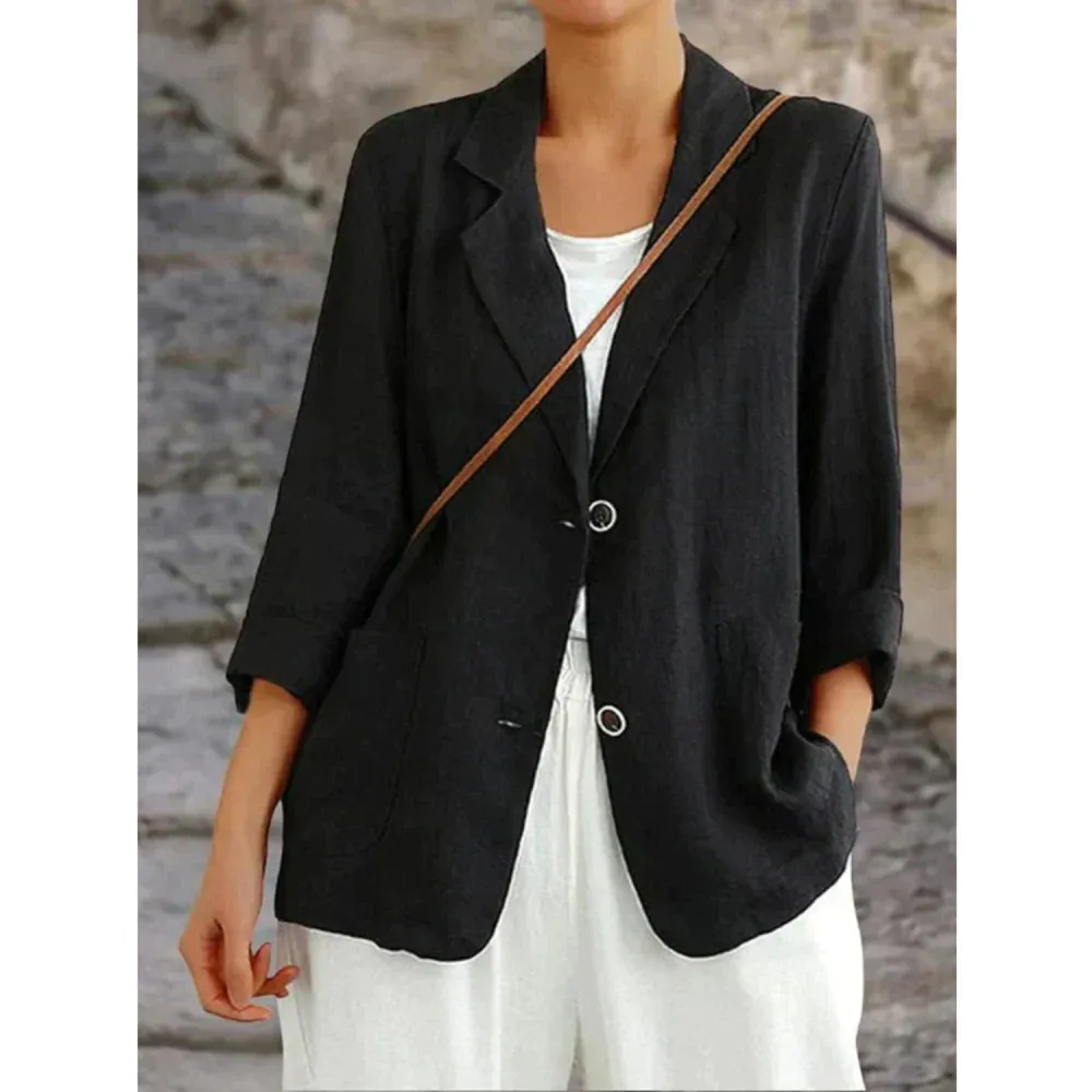 Linen Button Detail Blazer