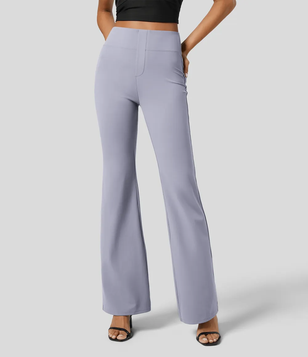  High Waisted Back Side Pocket Slight Flare Work Pants