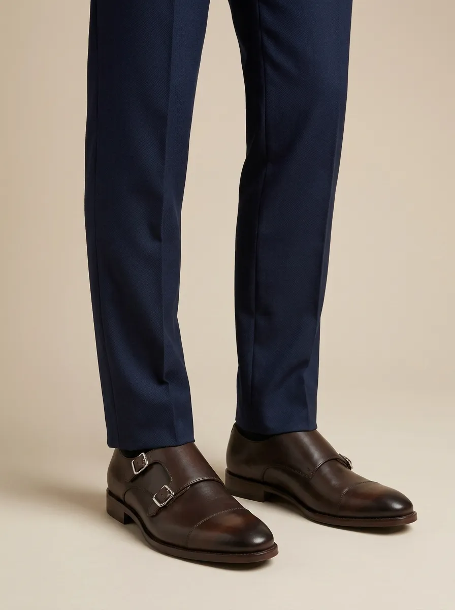 Men's Casual Classic Business Leather Double Monk Strap Shoes