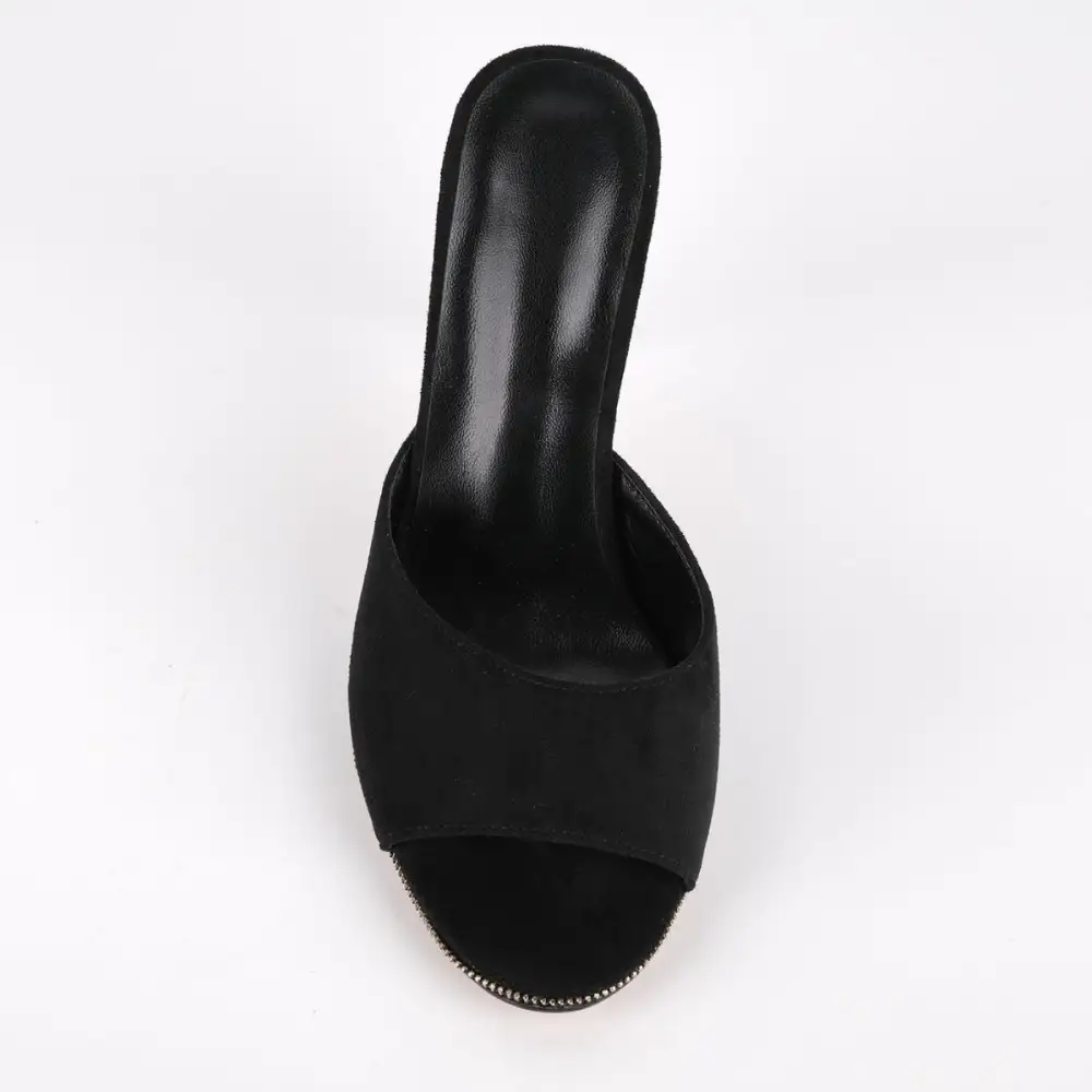 Suede Round Toe Slip On Mule Sandals
