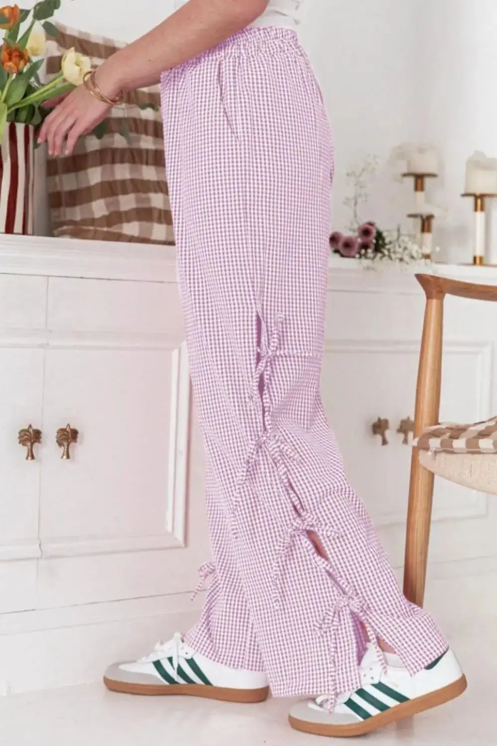 Tie Waist Pocketed Side Tie Slit Detail Pants