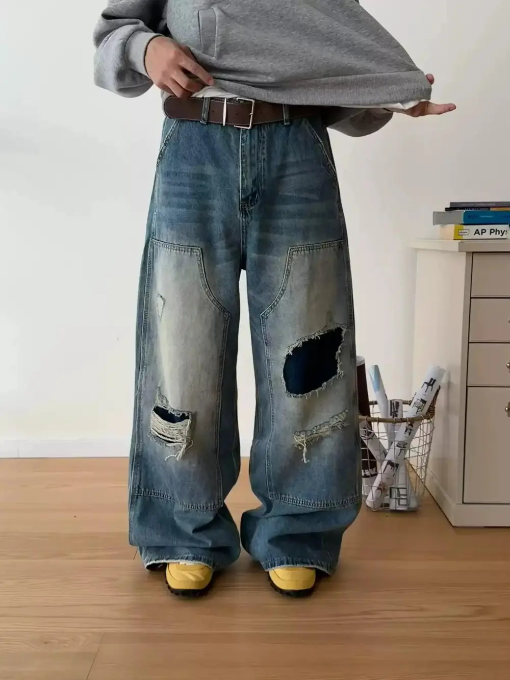 Distressed Patch Detail Jeans