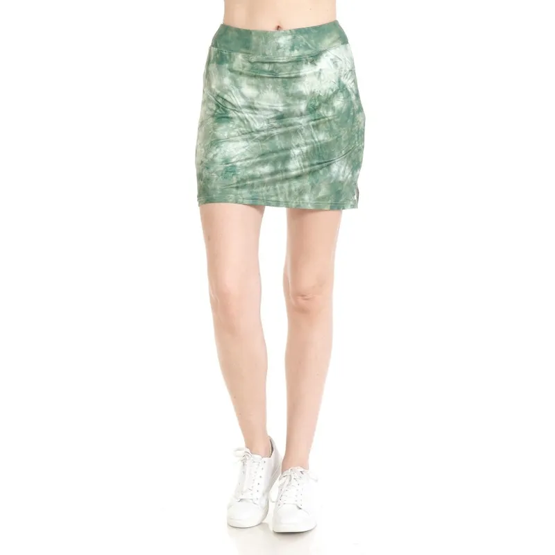 Olive Tie-Dye Side-Slit Active Shorts