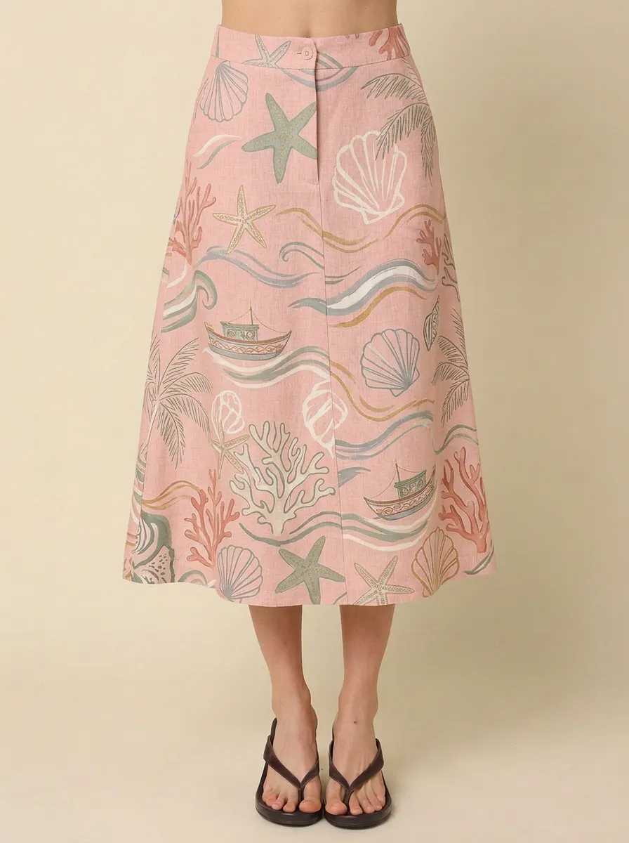 Women's Beach Vacation Nautical Starfish Coral Printed Skirt