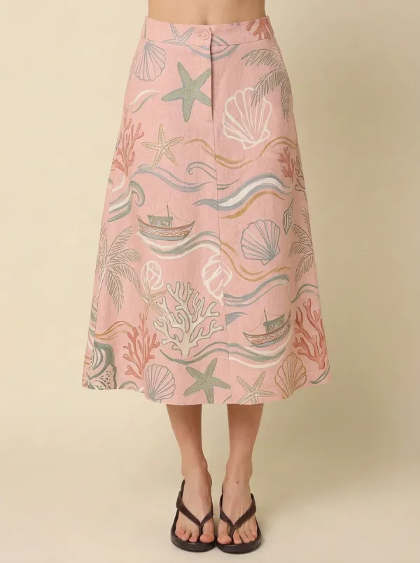 Women's Beach Vacation Nautical Starfish Coral Printed Skirt
