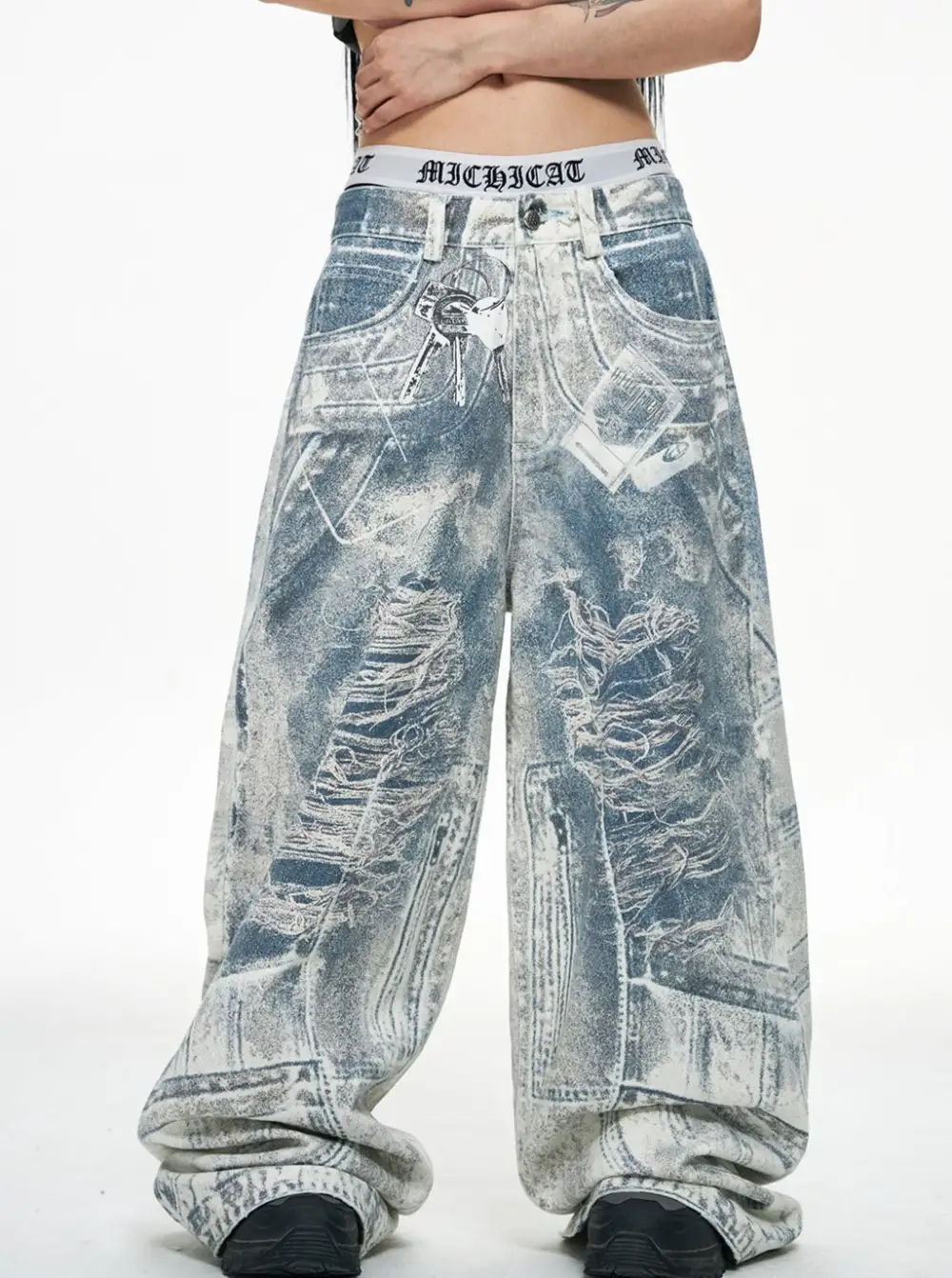 Baggy Wide-Leg Acid-Wash Jeans