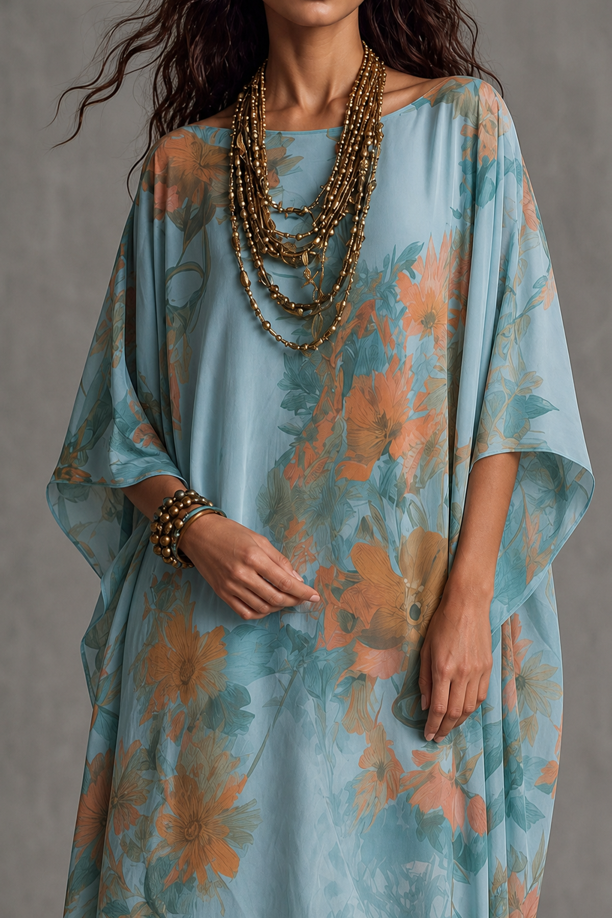 Classic Batwing Sleeve Floral Maxi Dress