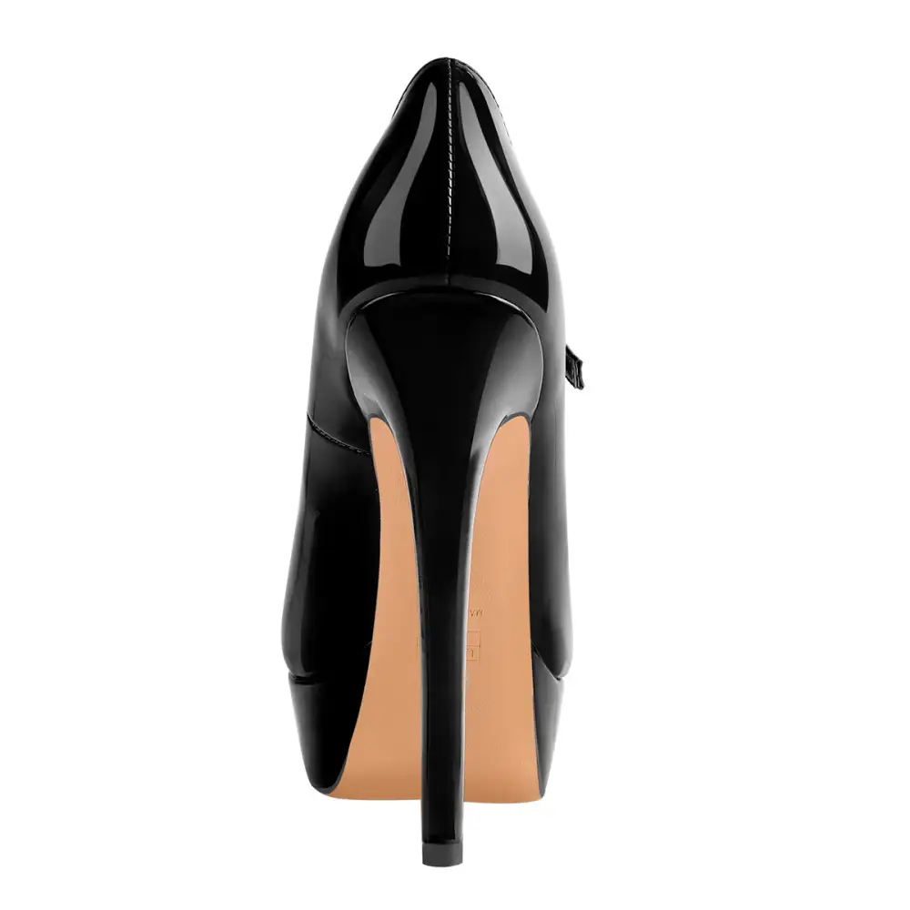 Patent Finish Peep Toe Platform Stiletto Buckle Strap Pumps