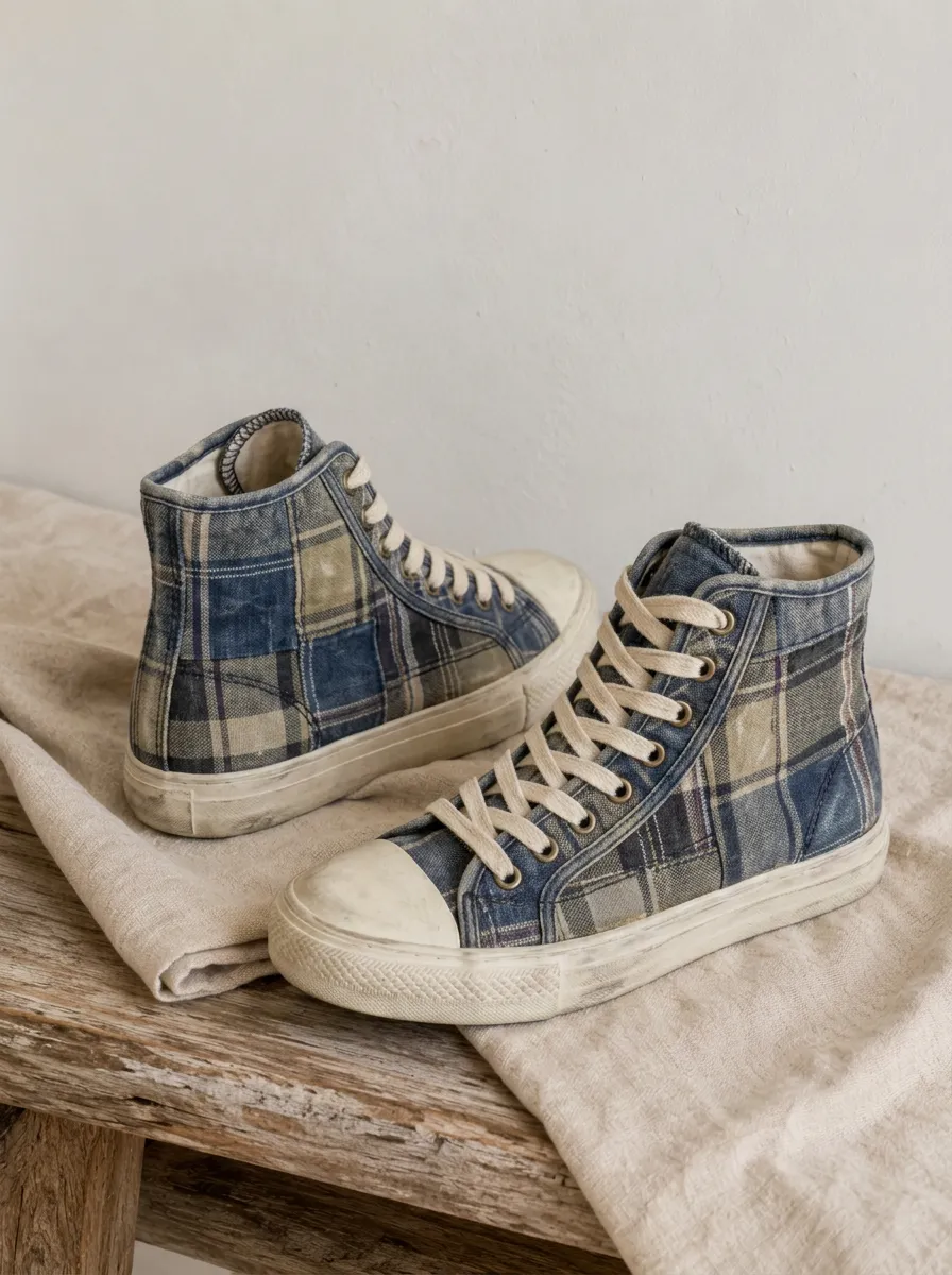 Unisex Modern Vintage Plaid Pattern Patterned High Top Canvas Shoes