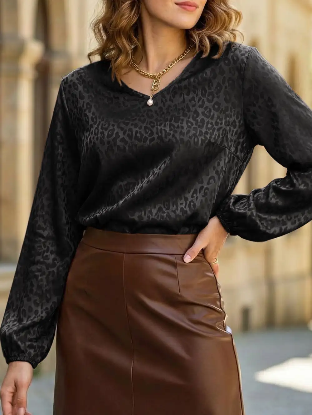 Leopard Print V Neck Top