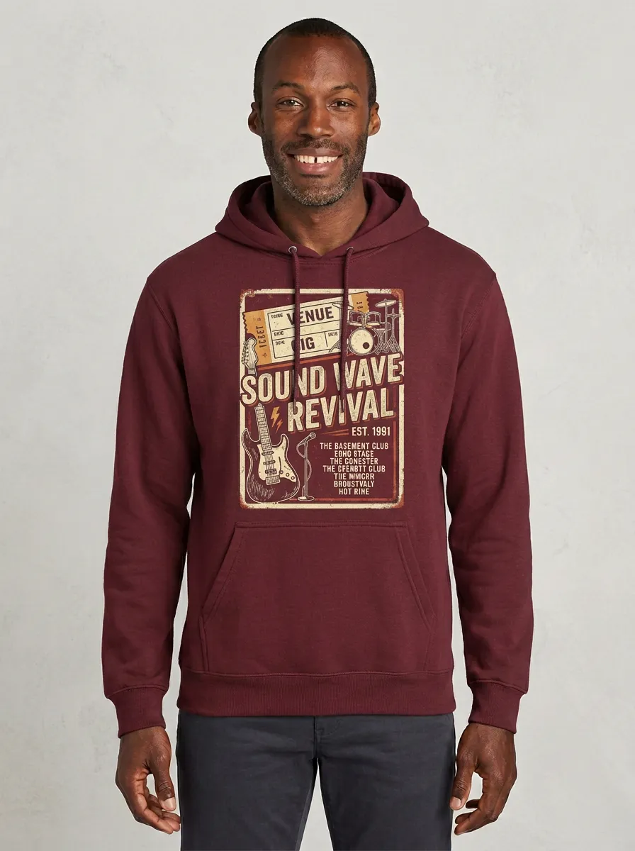 Men's Rock Music Lover Vintage Guitar Ticket Printed Hoodie