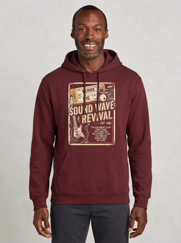 Men's Rock Music Lover Vintage Guitar Ticket Printed Hoodie