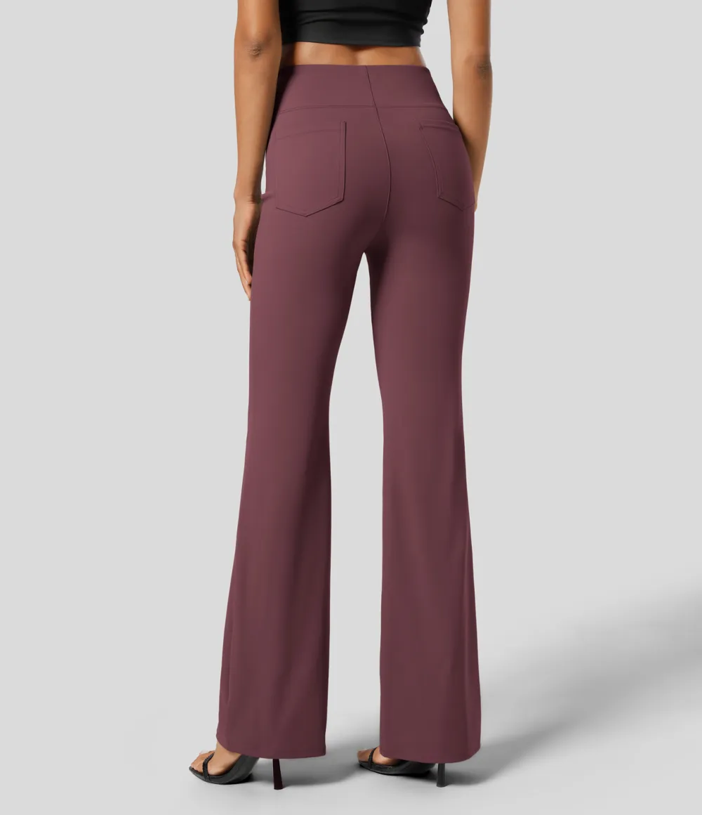  High Waisted Back Side Pocket Slight Flare Work Pants