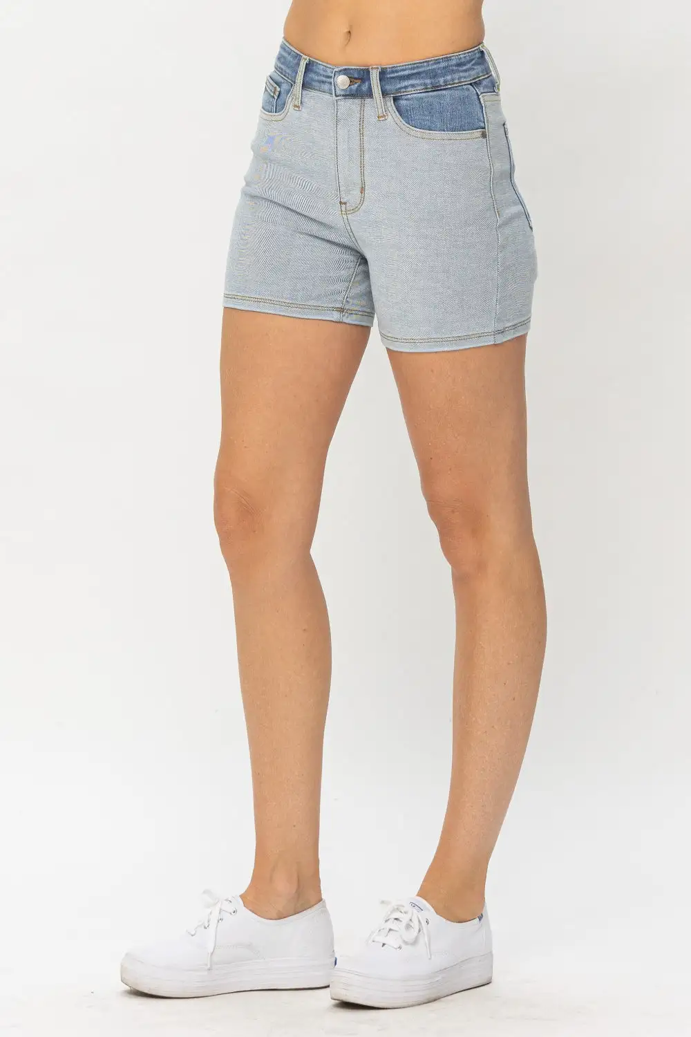 Full Size Color Block Denim Shorts