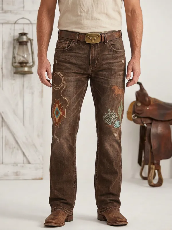 Men's Western Cowboy Horse Cactus Southwestern Jeans