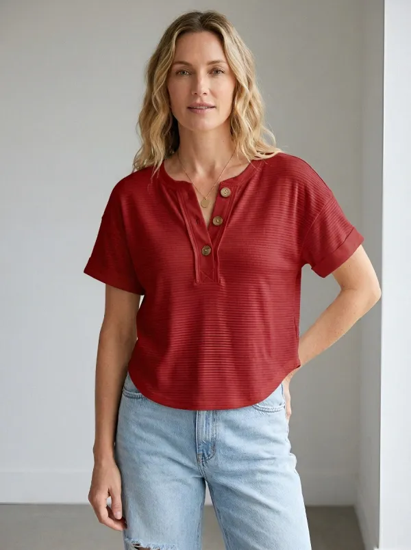 Women's Floral Lover Daisy Printed Henley Shirt