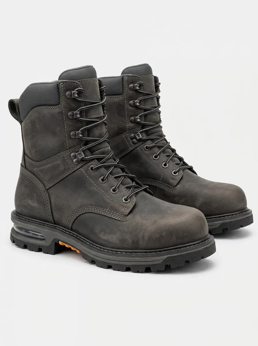 Men's Grey Work Boots with Leather and Matte Finish